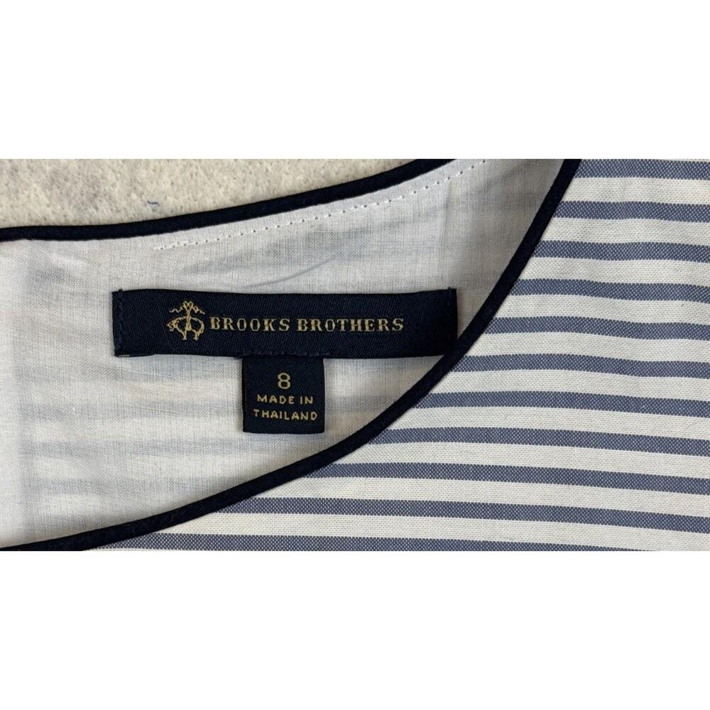 Brooks Brothers Stripe Floral Cut Out Dress 8 Blue White Applique Hem Sleeveless - Picture 2 of 16